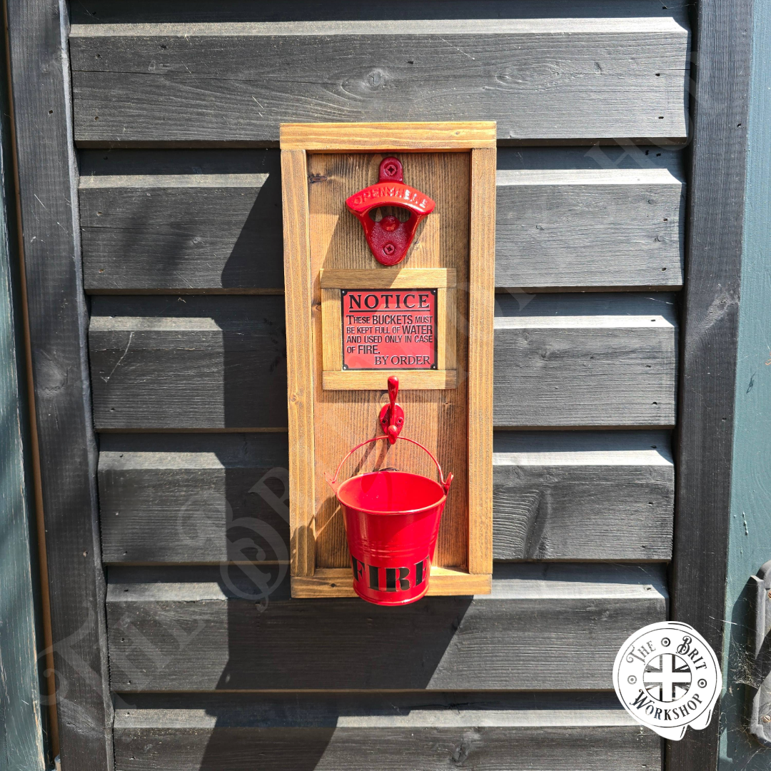 Fire bucket rustic wall mounted bottle opener