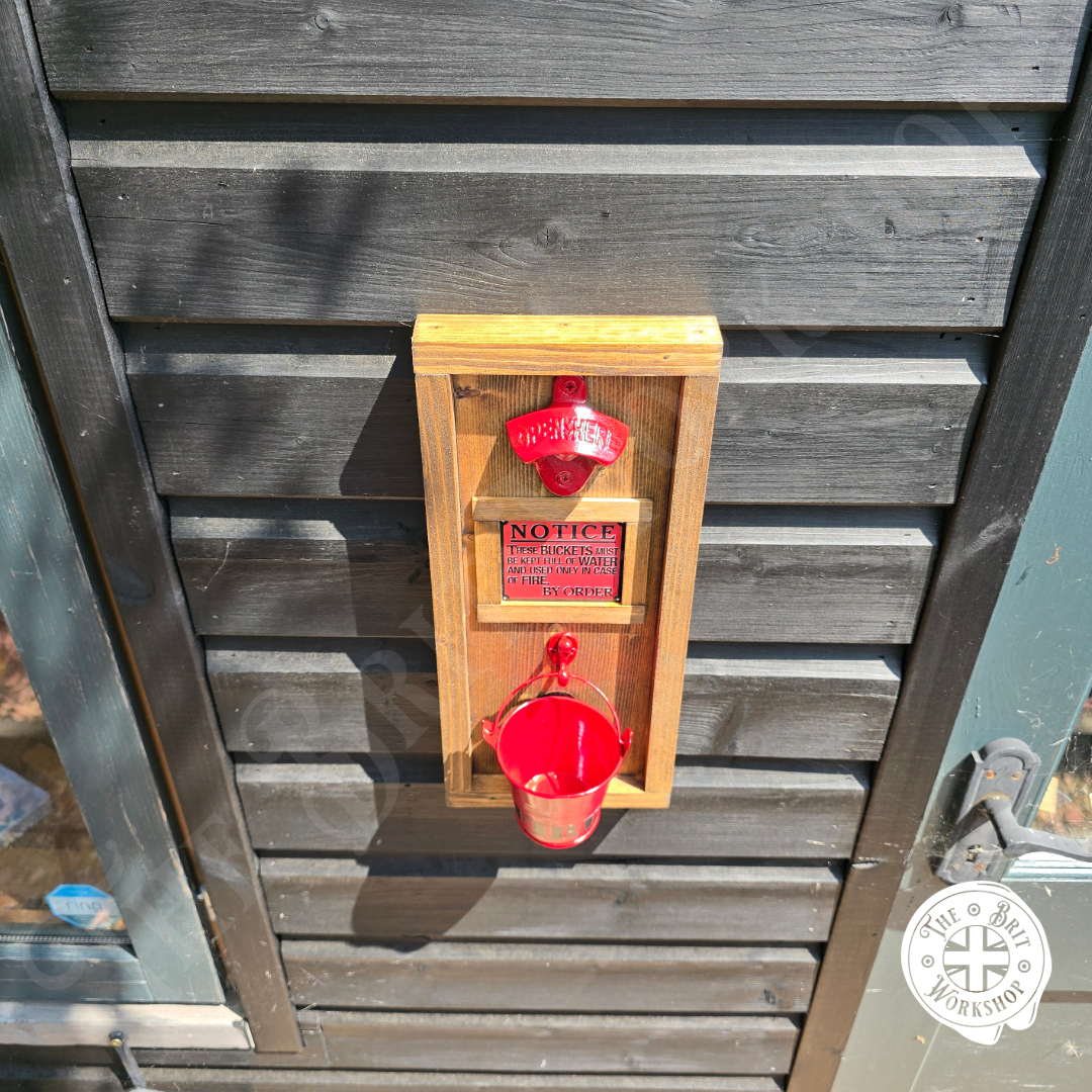 Fire bucket rustic wall mounted bottle opener