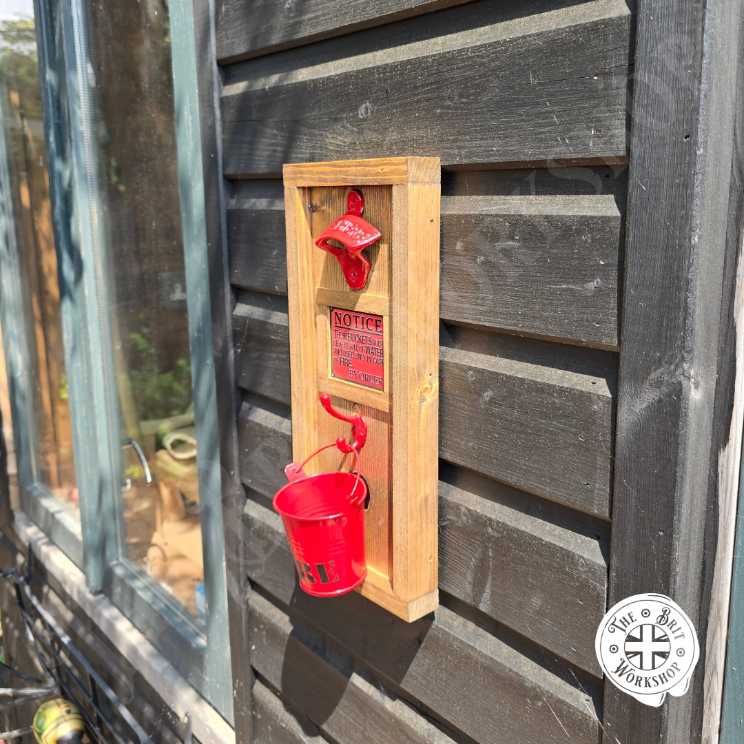 Fire bucket rustic wall mounted bottle opener