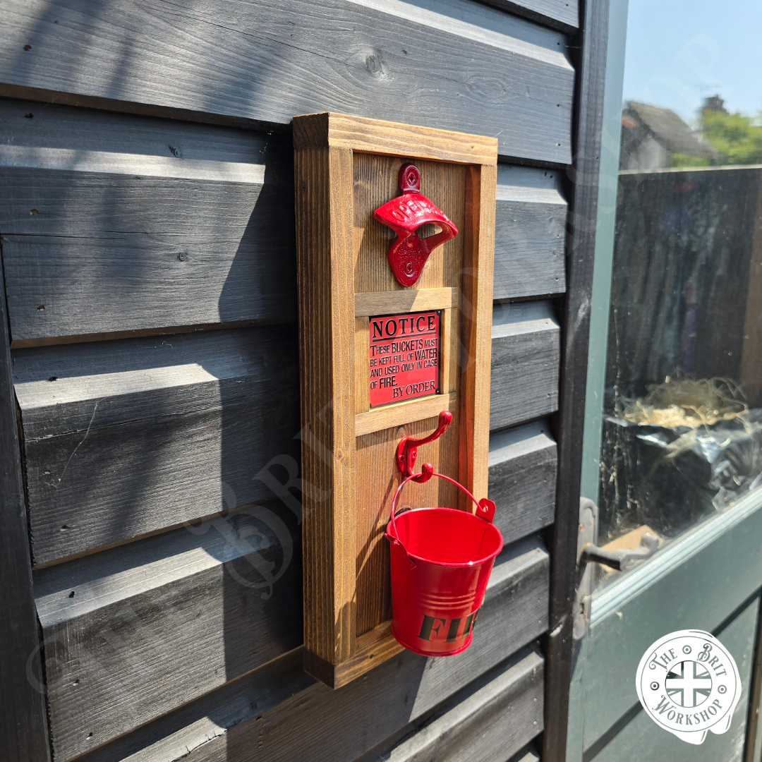 Fire bucket rustic wall mounted bottle opener