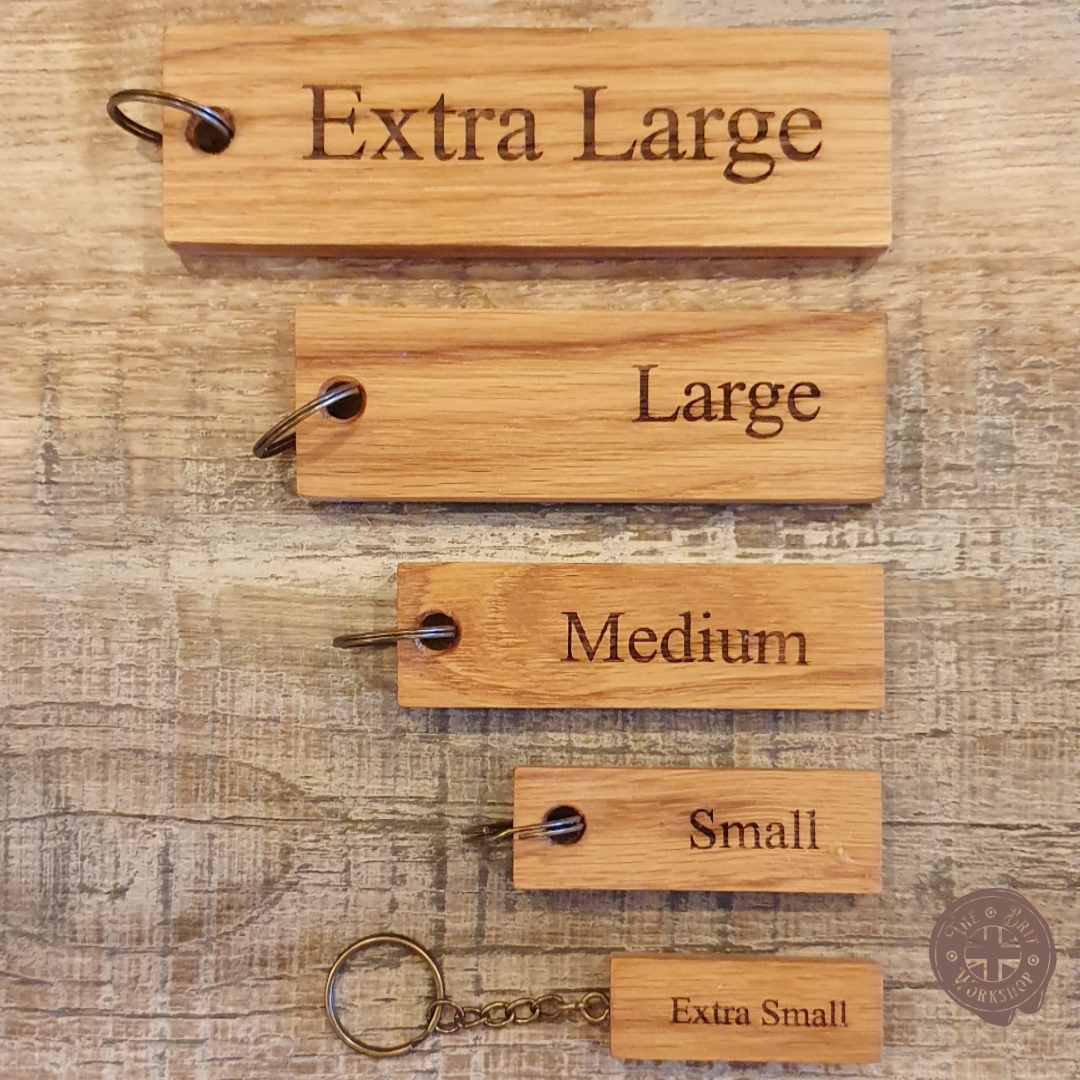 Personalized Solid Oak Key Tags with Antique Bronze Keyrings - Custom Engraved for Hotels and Home Use