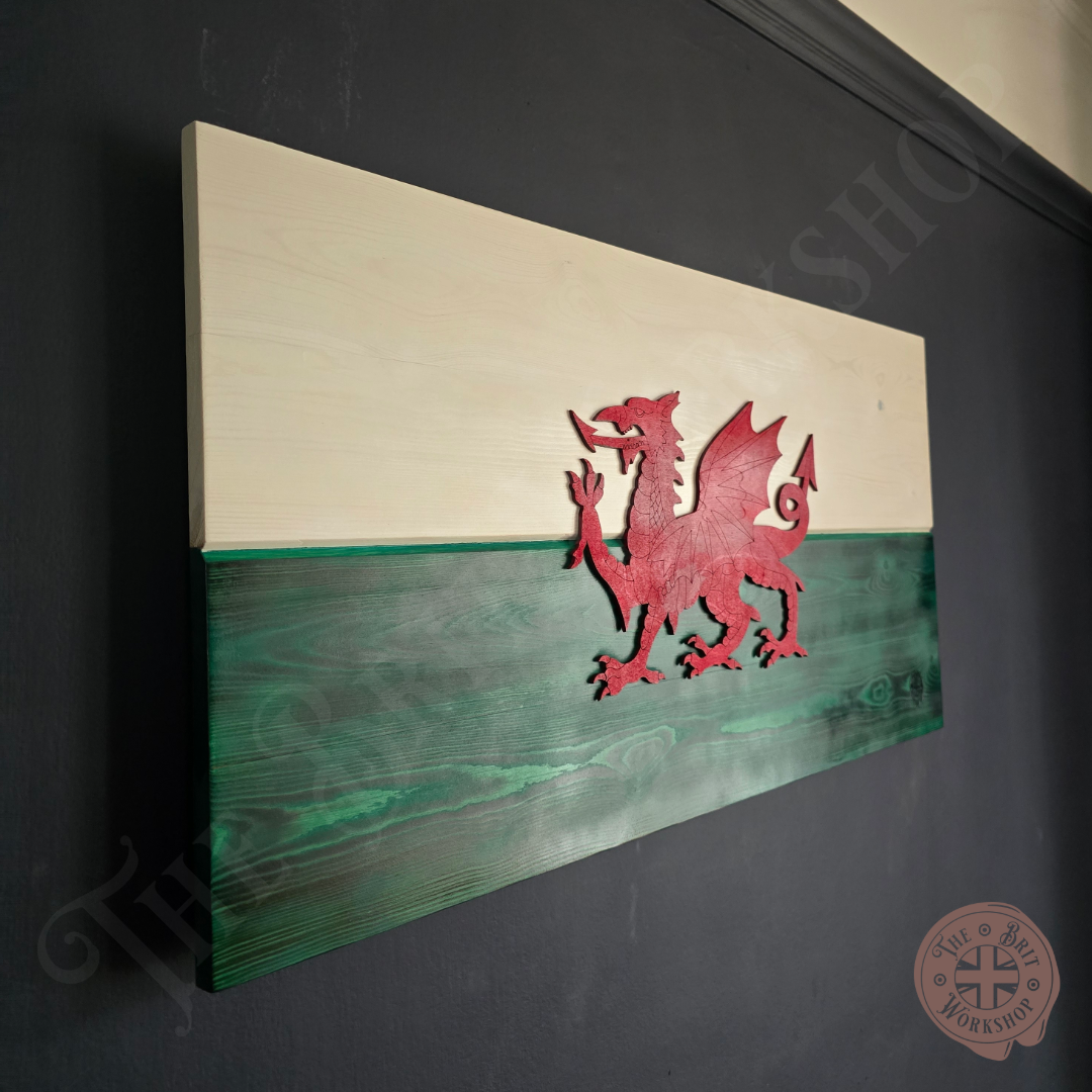 Rustic wooden 3D Welsh flag