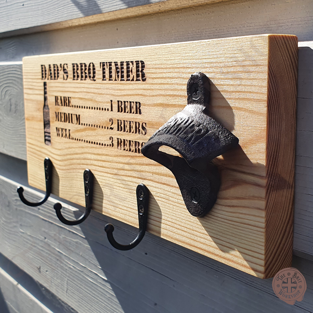 Dad's BBQ timer bottle opener board