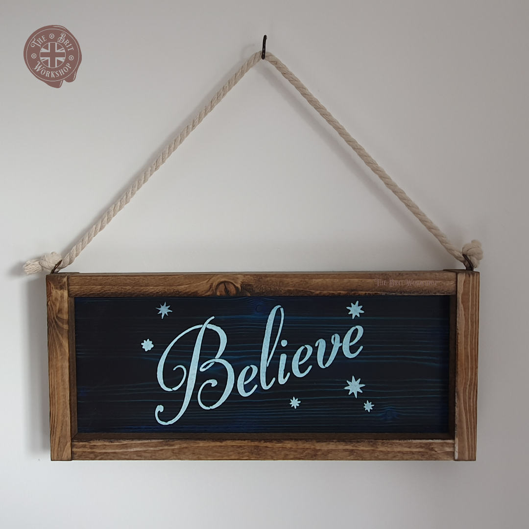 Rustic Christmas 'Believe' sign - The Brit Workshop
