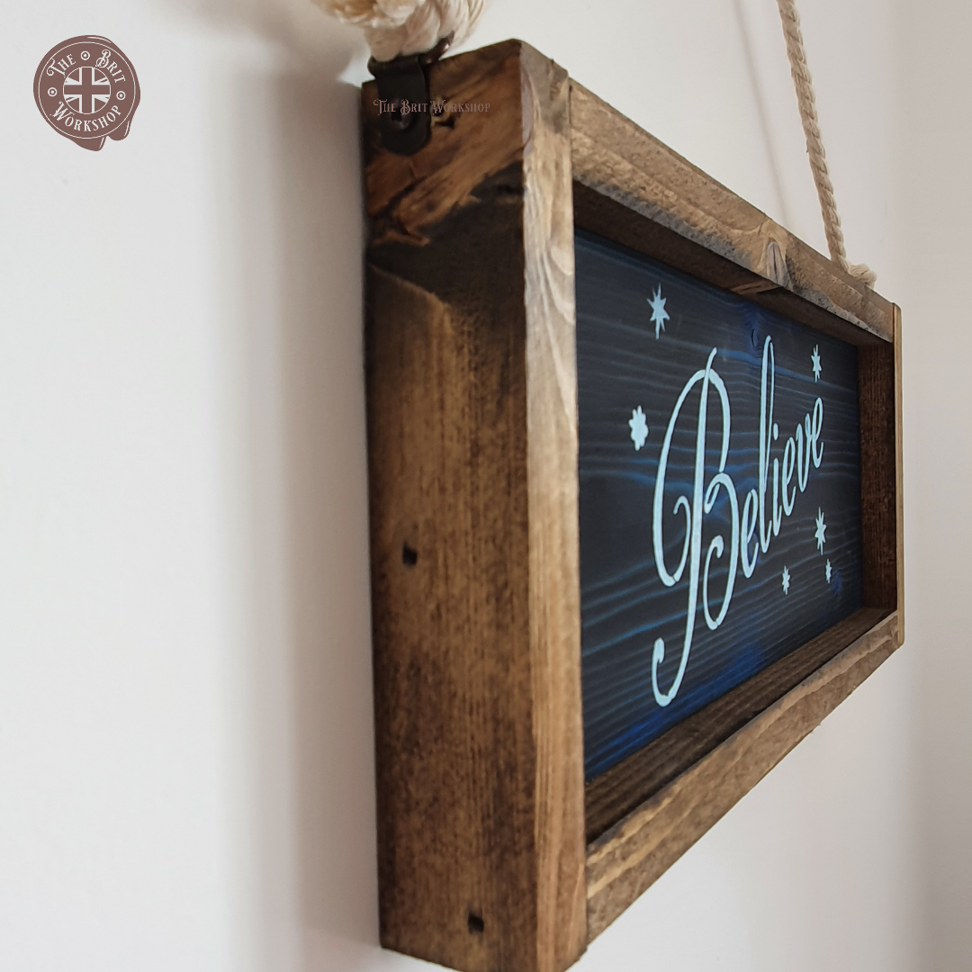 Rustic Christmas 'Believe' sign - The Brit Workshop
