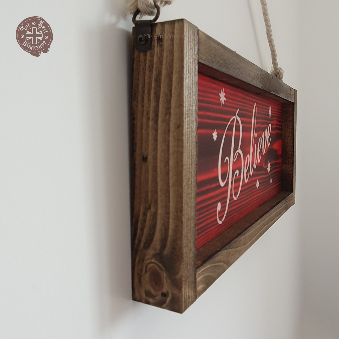 Rustic Christmas 'Believe' sign - The Brit Workshop