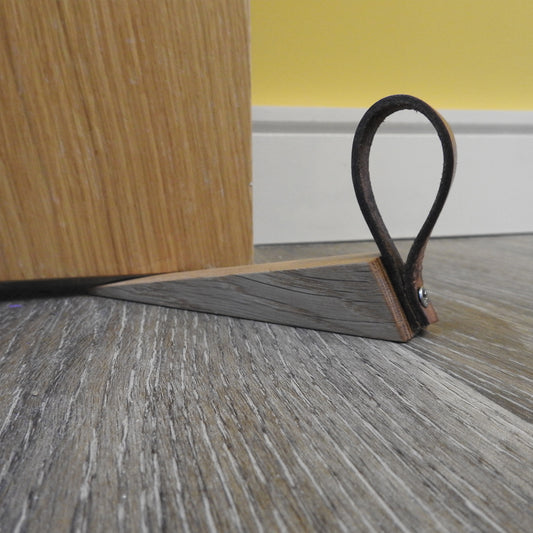 Oak & leather door stop wedge - The Brit Workshop