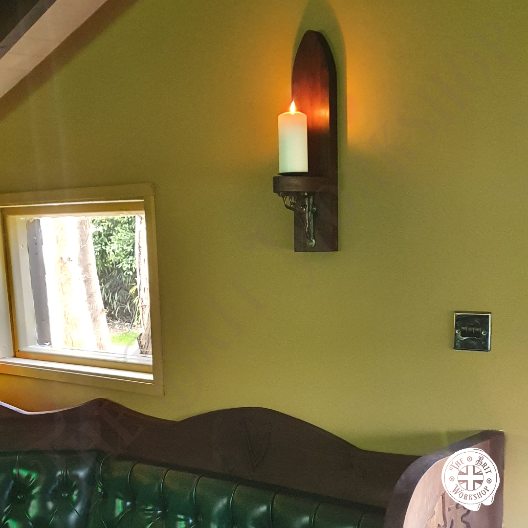 Gothic wooden and cast iron sconce
