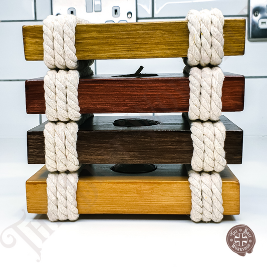 Rope on wood tealight candle holder