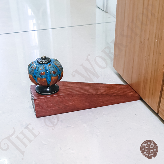Turquoise & Mahogany ceramic pumpkin door stop wedge - The Brit Workshop