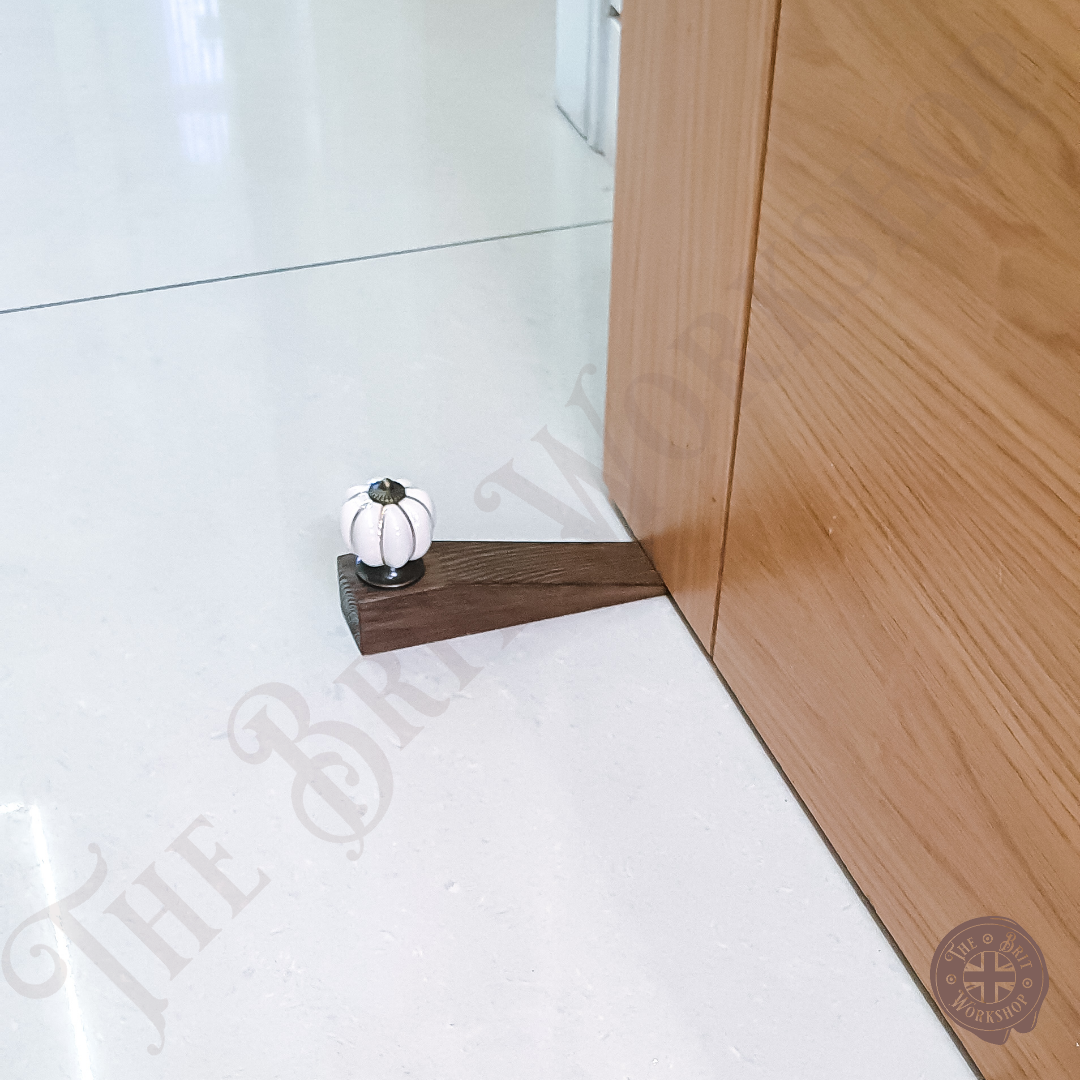 White & Walnut ceramic pumpkin door stop wedge - The Brit Workshop
