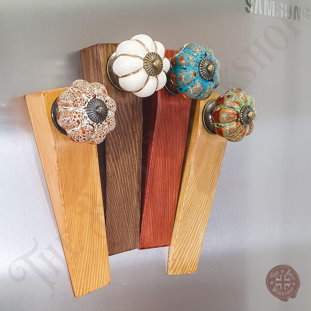 Set of four ceramic pumpkin magnetic door stop wedges - The Brit Workshop