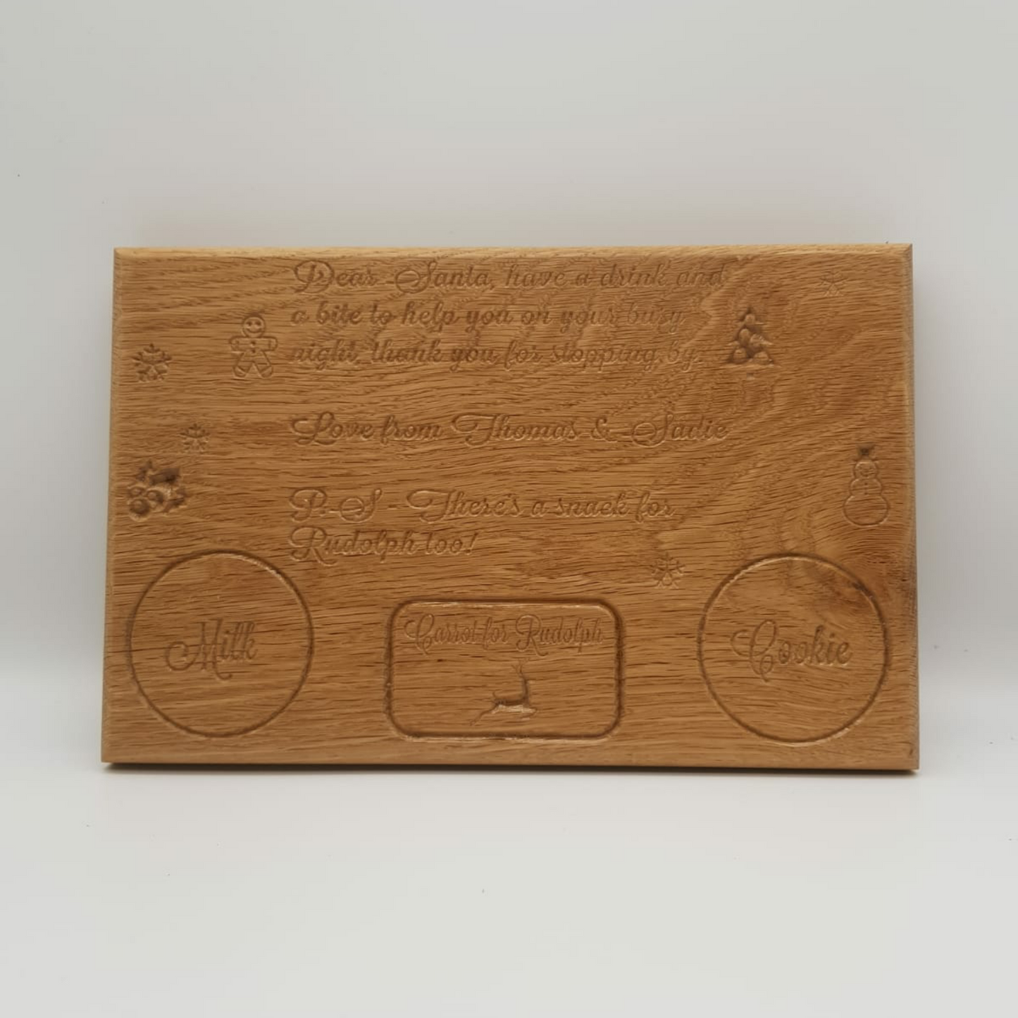 Solid oak personalised Santa cookie tray - The Brit Workshop