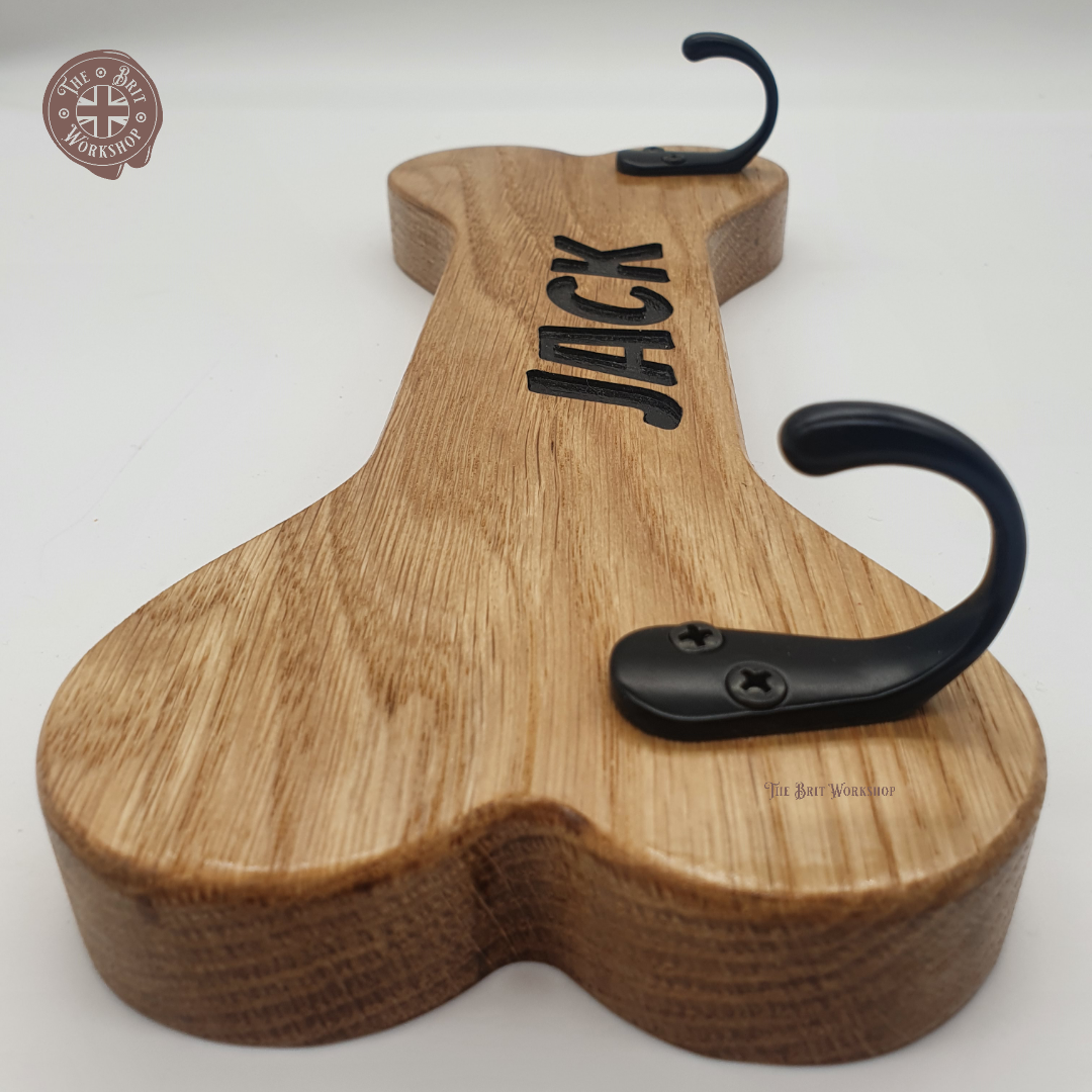 Personalised double dog lead bone hanger - The Brit Workshop