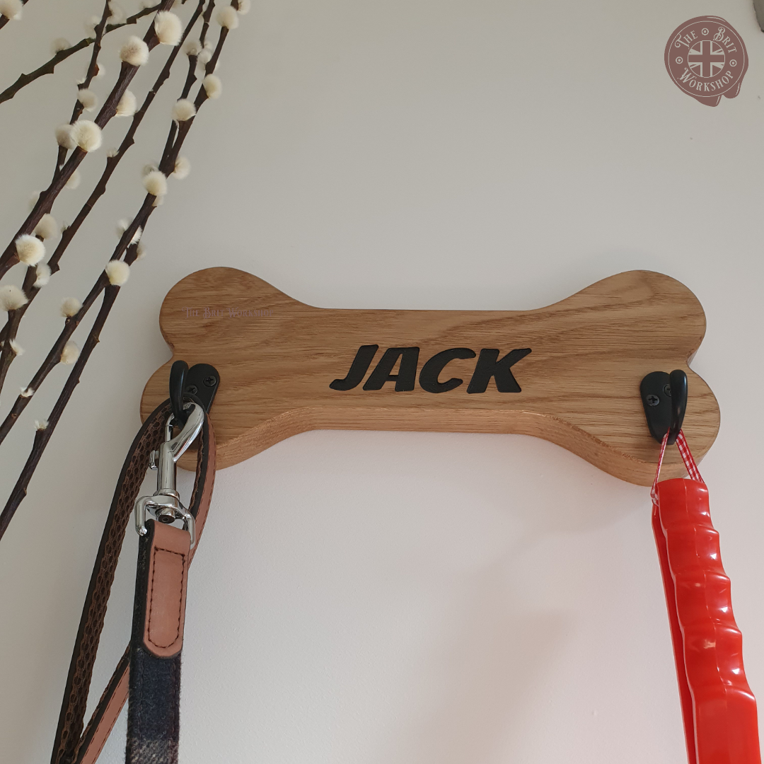 Personalised double dog lead bone hanger - The Brit Workshop