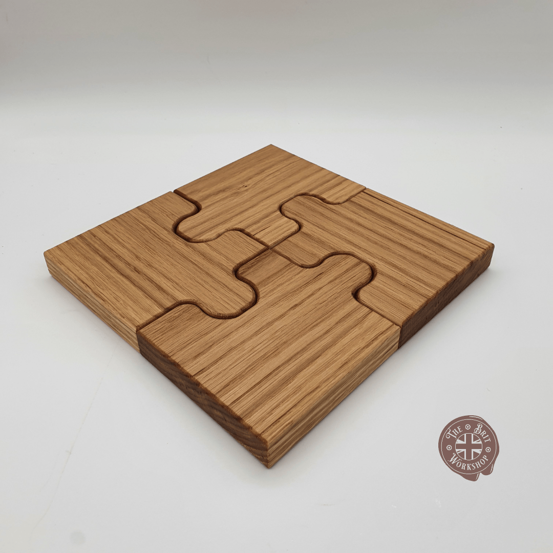 Solid oak puzzle coasters - The Brit Workshop