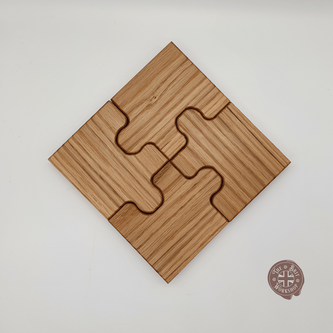 Solid oak puzzle coasters - The Brit Workshop