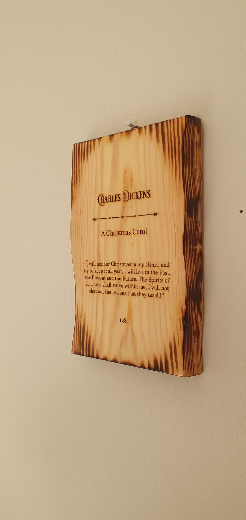 Charles Dickens' A Christmas Carol wooden book page