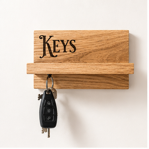 Solid oak magnetic key holder shelf