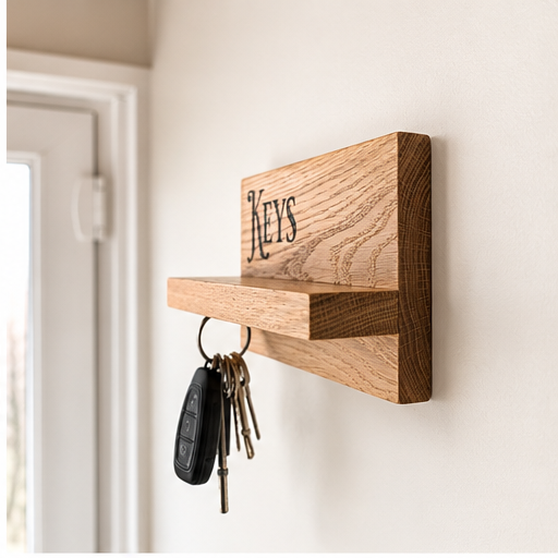 Solid oak magnetic key holder shelf
