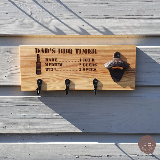 Dad's BBQ timer bottle opener board