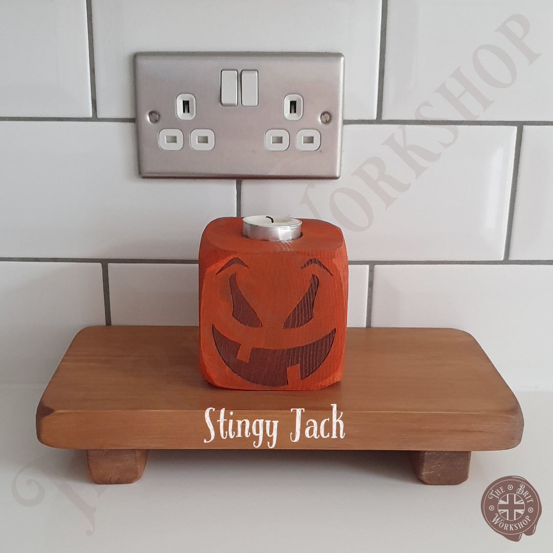 Wooden block pumpkin tealight candle holders