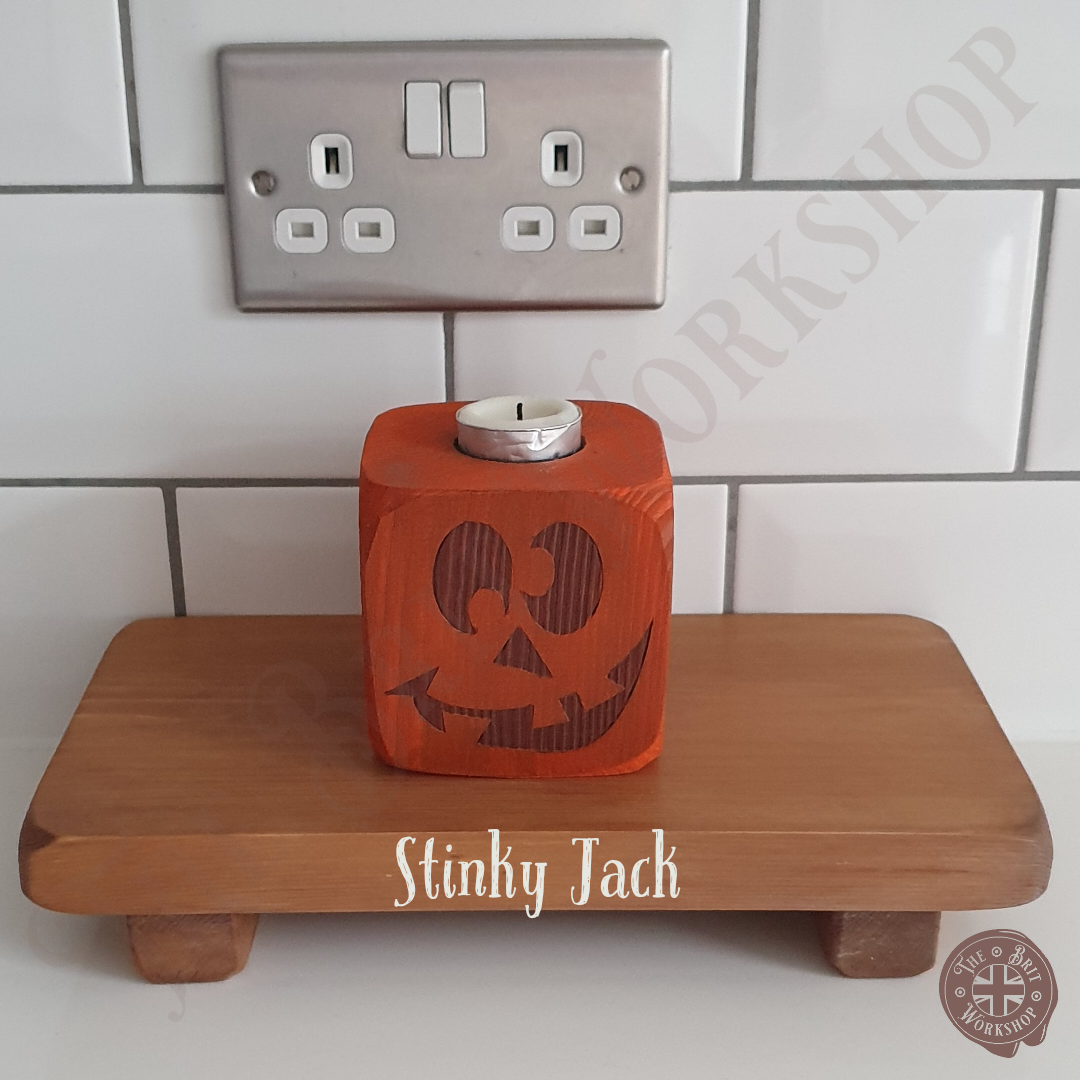 Wooden block pumpkin tealight candle holders