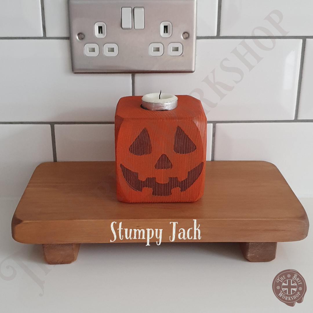 Wooden block pumpkin tealight candle holders