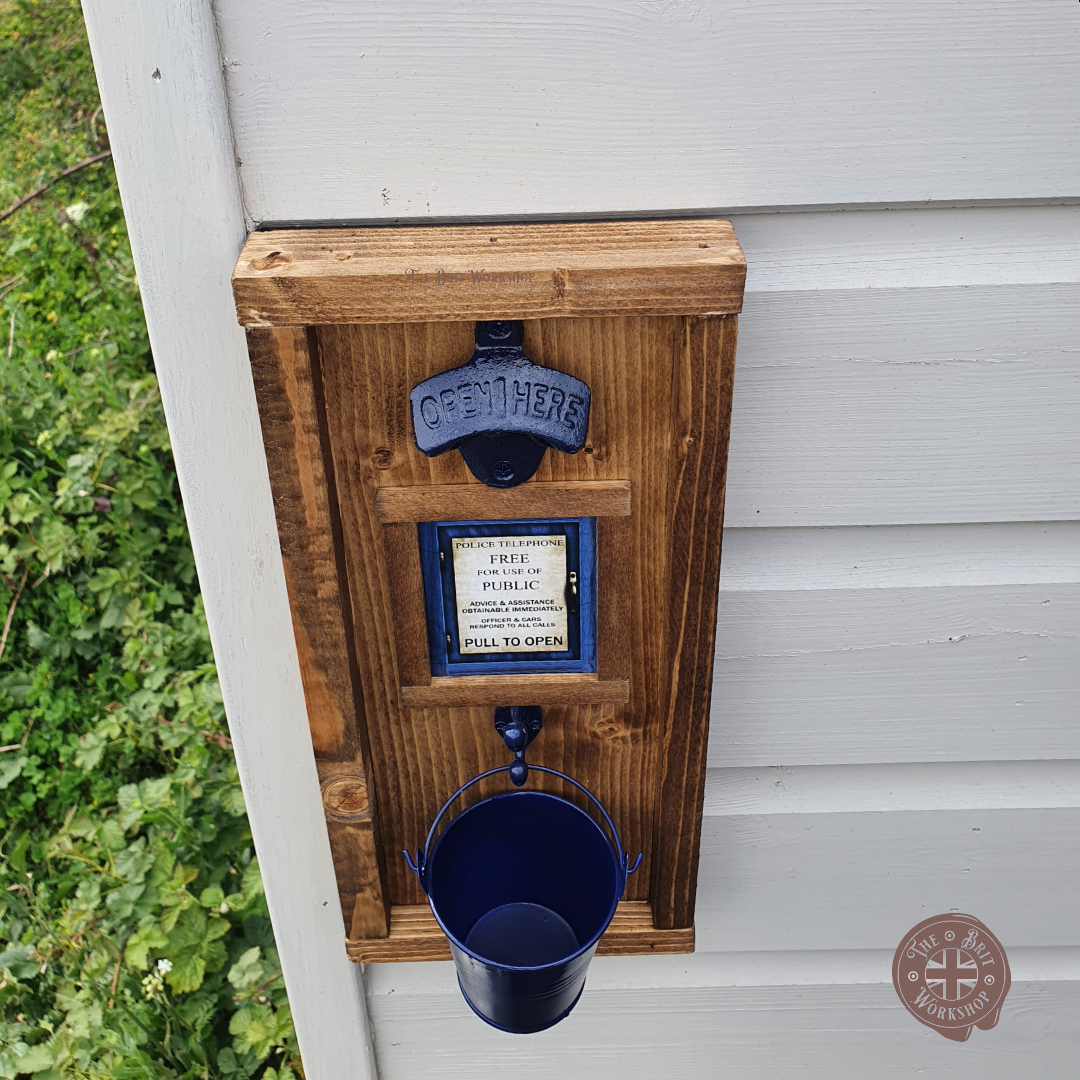 Old Police call box style rustic wall mounted bottle opener - The Brit Workshop
