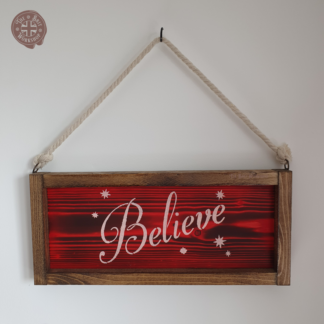 Rustic Christmas 'Believe' sign - The Brit Workshop