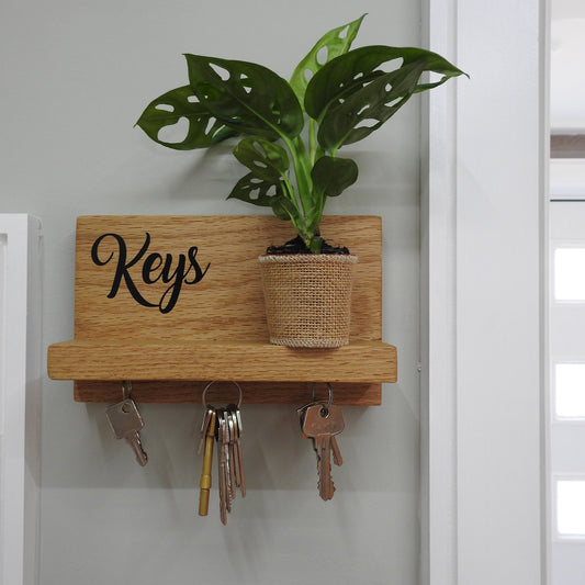 Solid oak magnetic key holder shelf - The Brit Workshop