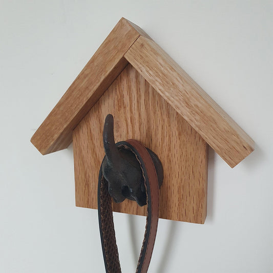 Cast iron dog tail & solid oak dog lead hanger 