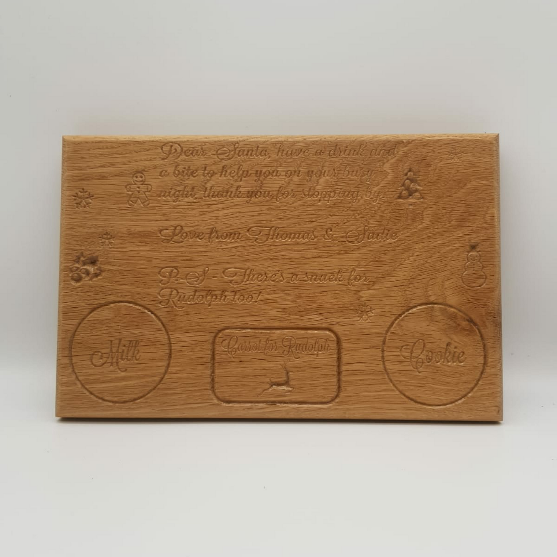 Solid oak personalised Santa cookie tray - The Brit Workshop