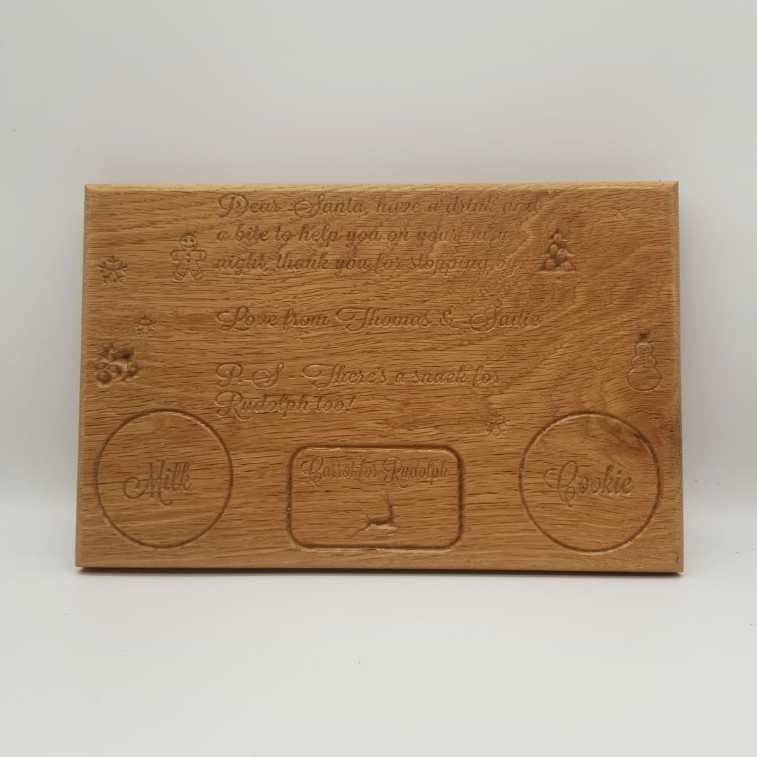 Solid oak personalised Santa cookie tray - The Brit Workshop