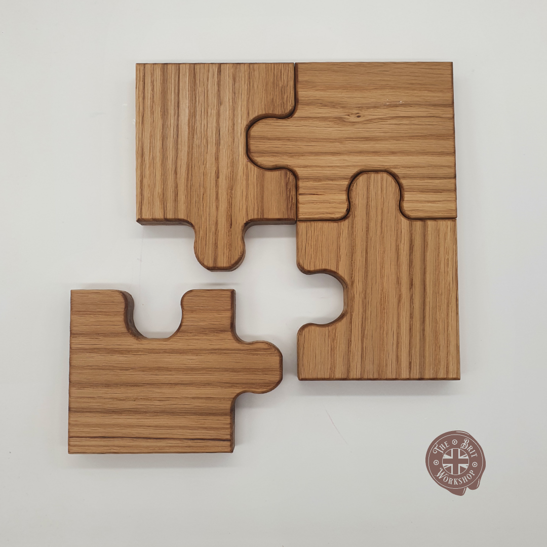 Solid oak puzzle coasters - The Brit Workshop